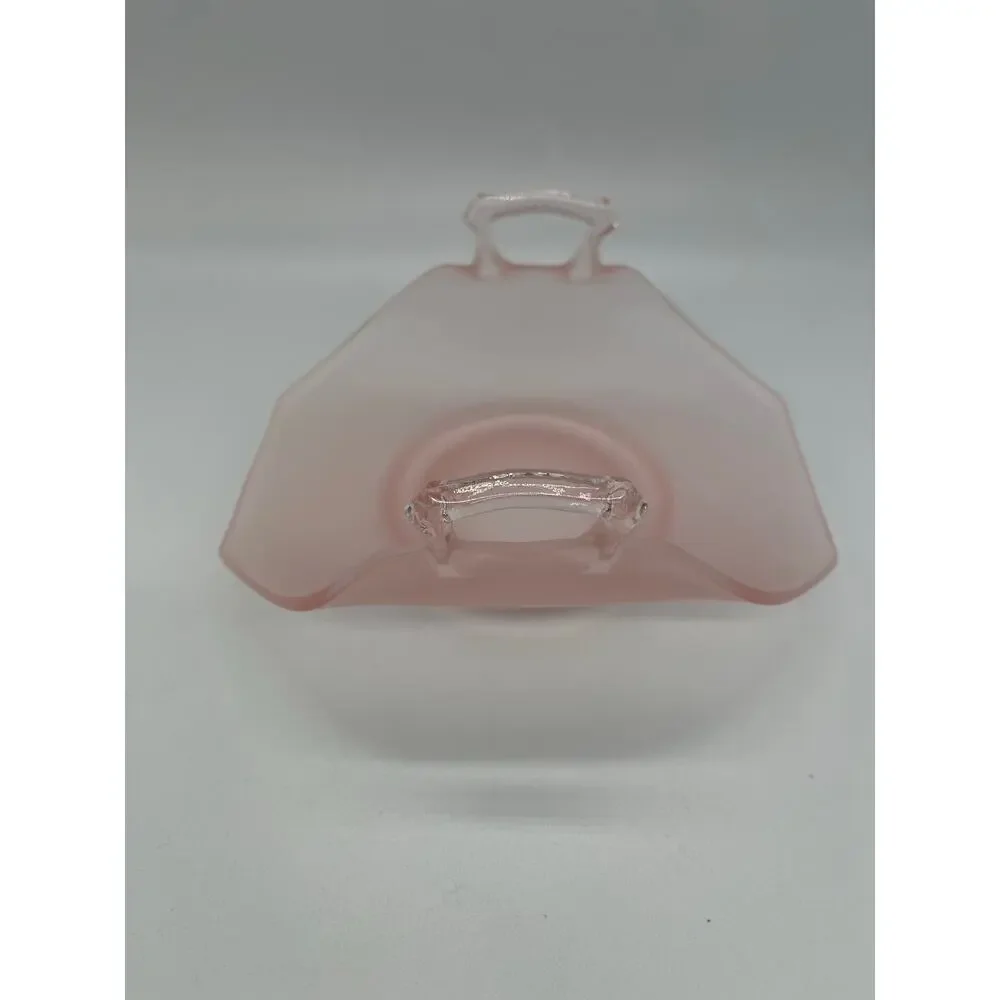 Lancaster Frosted Pink Satin Depression Glass Basket with Handles